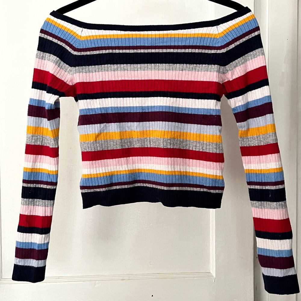 Kendall&Kylie Striped Off-the-Shoulder Sweater S